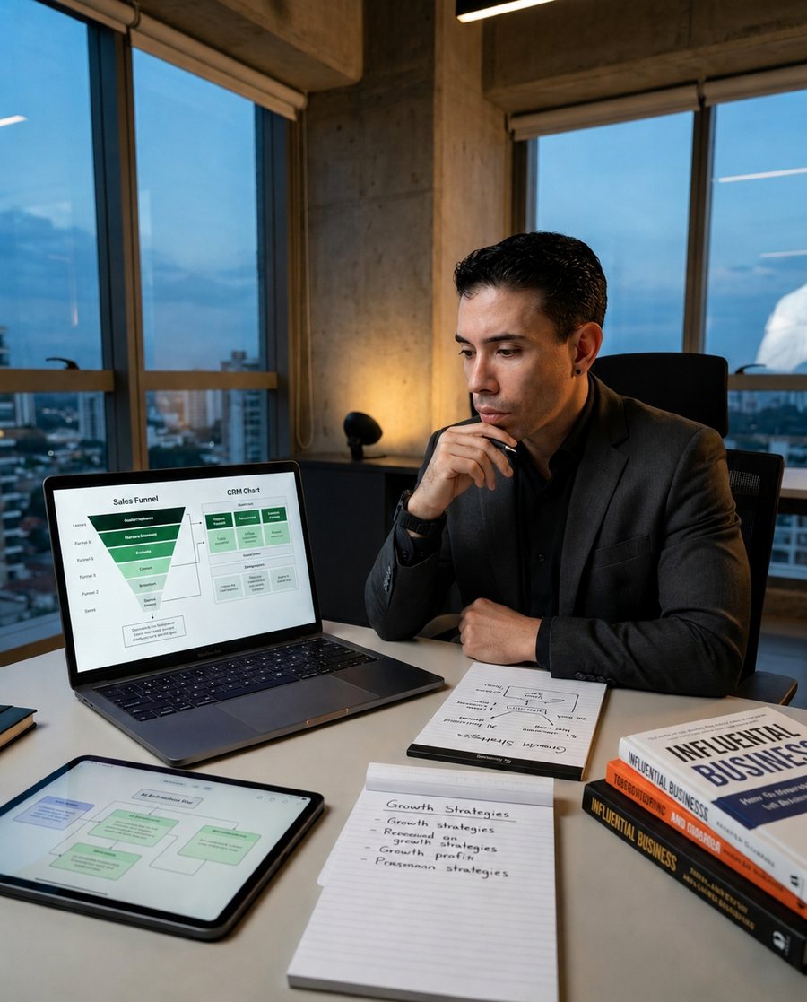 Guido Paraco revisando sistema CRM y funnel de ventas con IA en Medellín